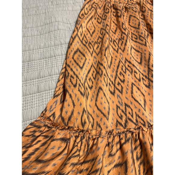 Joie Orange Aztec Southwestern Boho 100% Silk Summer Ruffle Dress Size 12 - Picture 3 of 8